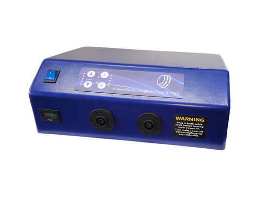 Pulsed Electro Magnetic Field Therapy electronic device in a blue case with controls