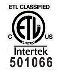 ETL Listed badge: ETL classified C US Intertek 501066